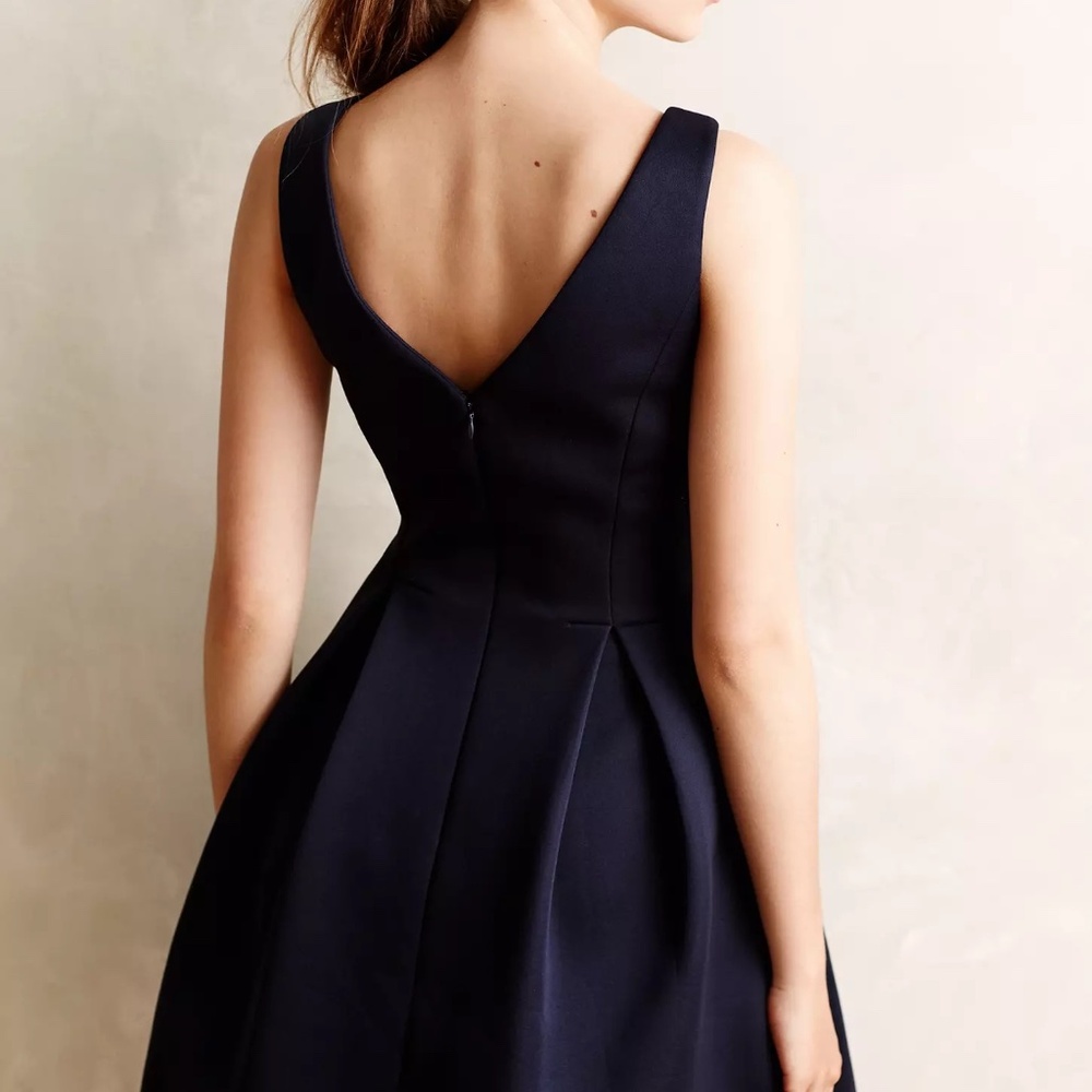 Anthropologie Ali Ro Navy Fit and Flare Pleated Dress Size 6 Ravine Flared Dress - Picture 4 of 9